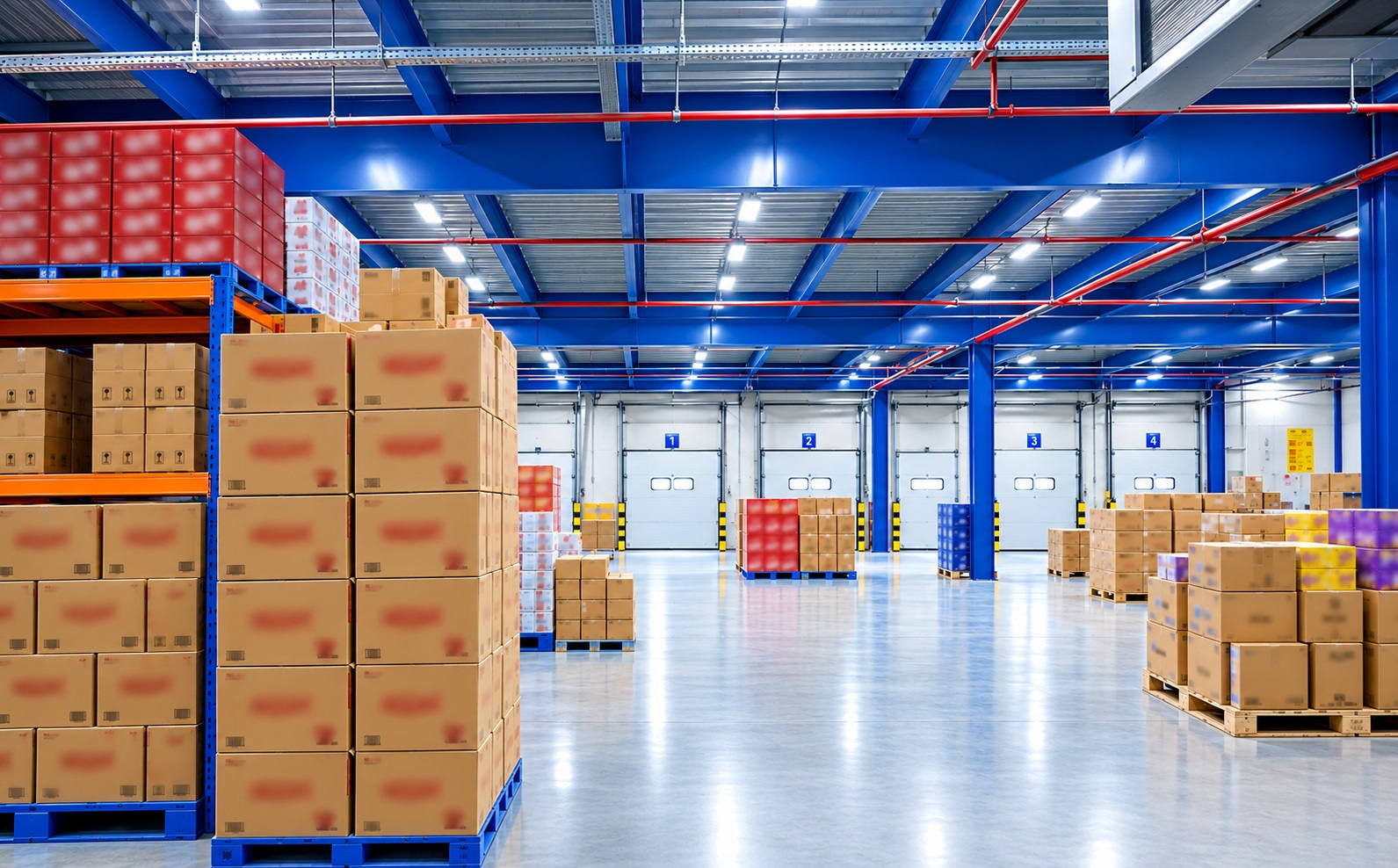Stacked cartons by the loading bays